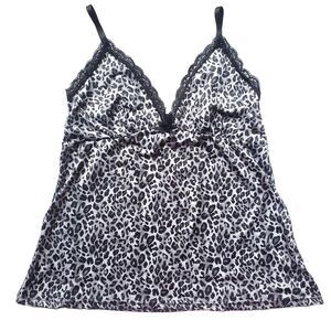 VTG Nanette Lepore Y2K Cami Size S Gray Leopard Lace Babydoll Sleep Top Baddie